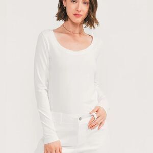 🔥easy standard Fitted Long Sleeve Scoop sz small white New